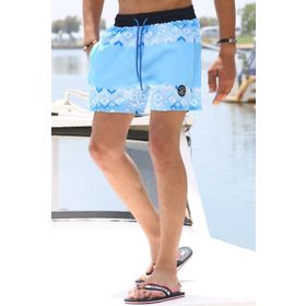 Madmext 5788 Mavi Desenli Cepli Deniz Şortu