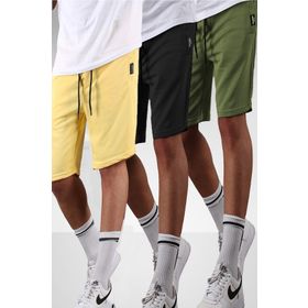 Madmext 5790 Sarı-Siyah-Haki Regular Fit 3'lü Şort Seti