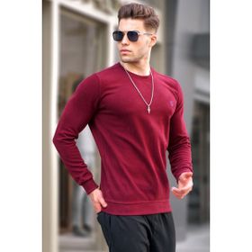 Madmext 5799 Erkek Bordo Bisiklet Yaka Regular Fit Basic Sweatshirt