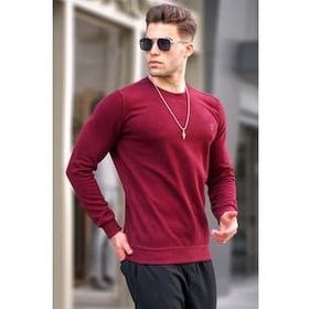 Madmext 5799 Erkek Bordo Bisiklet Yaka Regular Fit Basic Sweatshirt