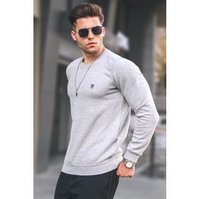 Madmext 5799 Erkek Gri Bisiklet Yaka Regular Fit Basic Sweatshirt