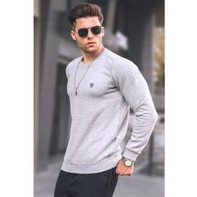 Madmext 5799 Erkek Gri Bisiklet Yaka Regular Fit Basic Sweatshirt