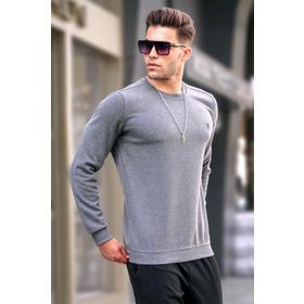 Madmext 5799 Erkek Gri Bisiklet Yaka Regular Fit Basic Sweatshirt