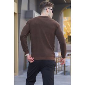 Madmext 5799 Erkek Koyu Kahverengi Bisiklet Yaka Regular Fit Basic Sweatshirt