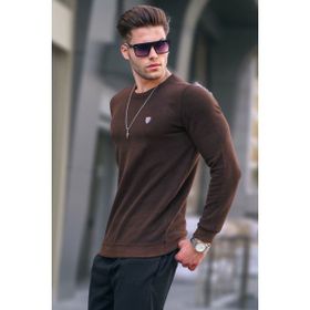 Madmext 5799 Erkek Koyu Kahverengi Bisiklet Yaka Regular Fit Basic Sweatshirt