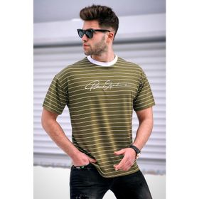 Madmext 5801 Erkek Çizgili Haki T-shirt