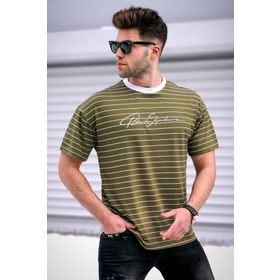 Madmext 5801 Erkek Çizgili Haki T-shirt