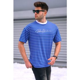 Madmext 5801 Erkek Çizgili Mavi T-shirt