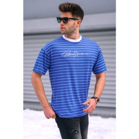 Madmext 5801 Erkek Çizgili Mavi T-shirt