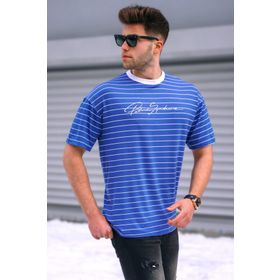 Madmext 5801 Erkek Çizgili Mavi T-shirt