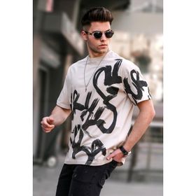 Madmext 5811 Bej Over Fit Desenli Erkek T-shirt