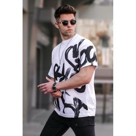 Madmext 5811 Beyaz Over Fit Desenli Erkek T-shirt