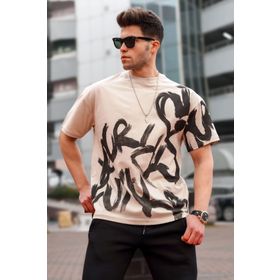 Madmext 5811 Erkek Bej Desenli T-shirt