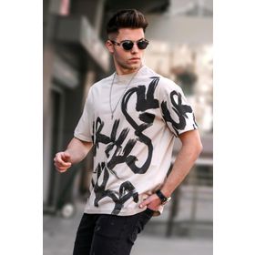 Madmext 5811 Erkek Bej Desenli T-shirt