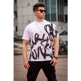 Madmext 5811 Erkek Beyaz Desenli T-shirt