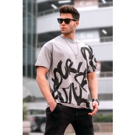 Madmext 5811 Erkek Boyalı Gri Desenli T-shirt