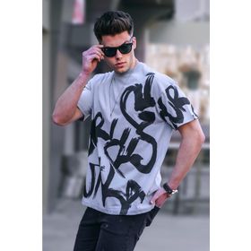 Madmext 5811 Erkek Boyalı Gri Desenli T-shirt