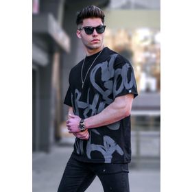 Madmext 5811 Erkek Siyah Desenli T-shirt