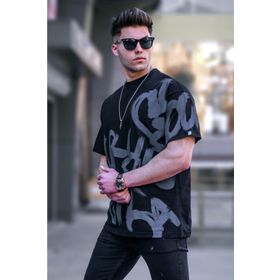 Madmext 5811 Erkek Siyah Desenli T-shirt