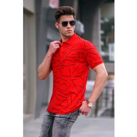 Madmext 5817 Erkek Polo Yaka Kırmızı Desenli T-shirt
