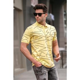 Madmext 5817 Erkek Polo Yaka Sarı Desenli T-shirt
