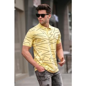 Madmext 5817 Erkek Polo Yaka Sarı Desenli T-shirt