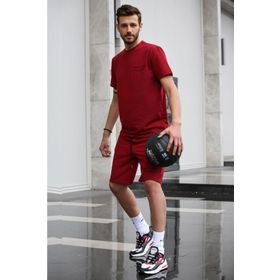 Madmext 5820 Bordo Baskılı Erkek Şort Takımı