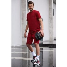 Madmext 5820 Bordo Baskılı Erkek Şort Takımı