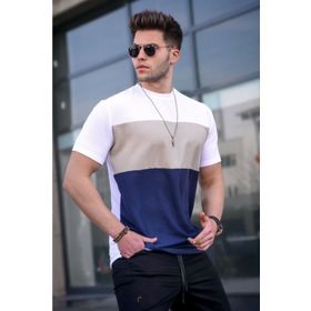 Madmext 5826 Erkek Renk Bloklu Beyaz T-shirt