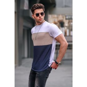 Madmext 5826 Erkek Renk Bloklu Beyaz T-shirt