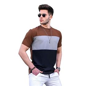 Madmext 5826 Erkek Renk Bloklu Kahverengi T-shirt