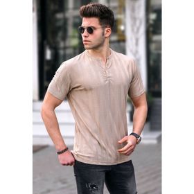 Madmext 5831 Erkek Bej Düğmeli T-shirt