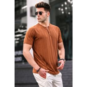 Madmext 5831 Erkek Camel Düğmeli T-shirt