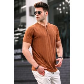 Madmext 5831 Erkek Camel Düğmeli T-shirt