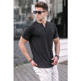 Madmext 5831 Erkek Siyah Düğmeli T-shirt