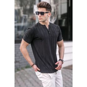 Madmext 5831 Siyah Düğmeli Erkek T-shirt