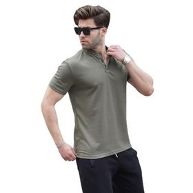 Madmext 5842 Haki Düğmeli Triko Erkek T-shirt