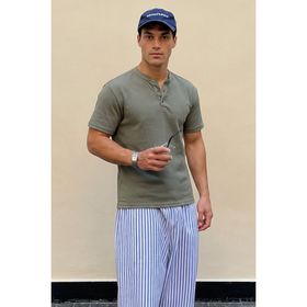 Madmext 5842 Haki Düğmeli Triko Erkek T-shirt