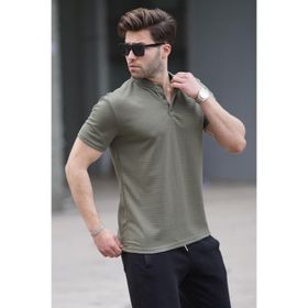 Madmext 5842 Haki Düğmeli Triko Erkek T-shirt