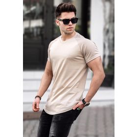 Madmext 5843 Erkek Bej Baskılı Basic T-shirt