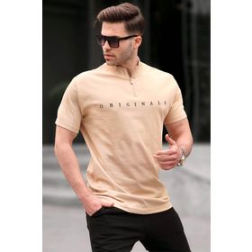 Madmext 5858 Bej Fermuar Yaka Erkek T-shirt