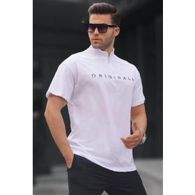 Madmext 5858 Beyaz Fermuar Yaka Erkek T-shirt