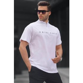 Madmext 5858 Beyaz Fermuar Yaka Erkek T-shirt