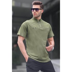 Madmext 5858 Haki Fermuar Yaka Erkek T-shirt