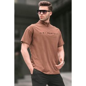 Madmext 5858 Kahverengi Fermuar Yaka Erkek T-shirt