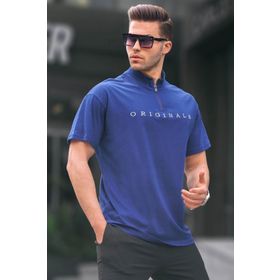 Madmext 5858 Lacivert Fermuar Yaka Erkek T-shirt