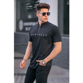 Madmext 5858 Siyah Fermuar Yaka Erkek T-shirt