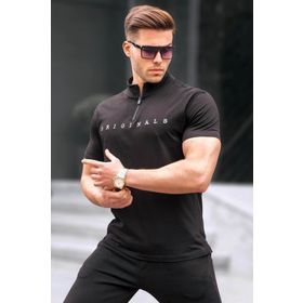 Madmext 5858 Siyah Fermuar Yaka Erkek T-shirt