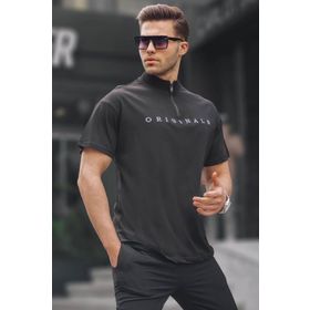 Madmext 5858 Siyah Fermuar Yaka Erkek T-shirt
