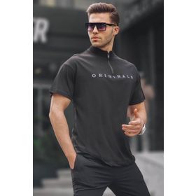 Madmext 5858 Siyah Fermuar Yaka Erkek T-shirt